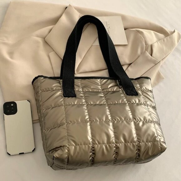 New PUFFER TOTE BAG Carryall Bronze 👜 - Picture 1 of 5